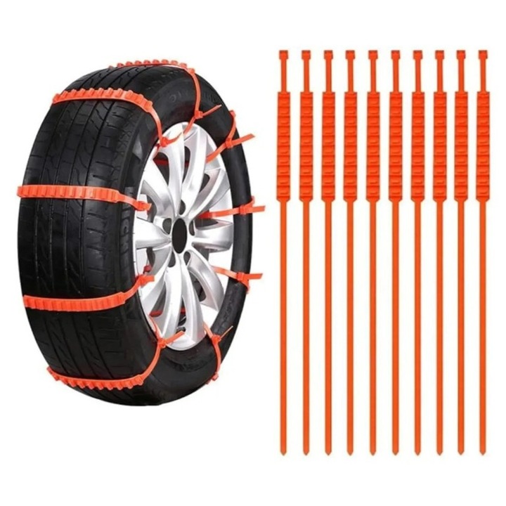 Lanturi auto antiderapante pentru zapada, montare rapida, potrivite pentru majoritatea anvelopelor, ideale pentru drumuri inzapezite sau inghetate, 10 buc