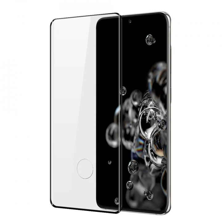 Folie de protecție Full Glue Sticlă securizată Curbată Toolsy, Negru, pentru Samsung Galaxy S20 Plus