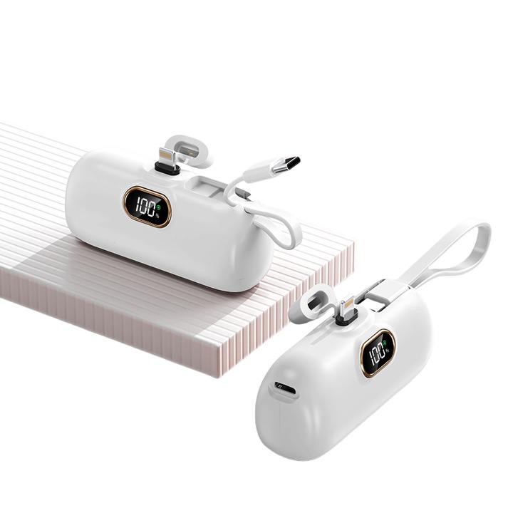 Преносима външна батерия, Jonkuu, 5000mAh, Lightning, Type C, Бързо зареждане, за iPhone, Бял