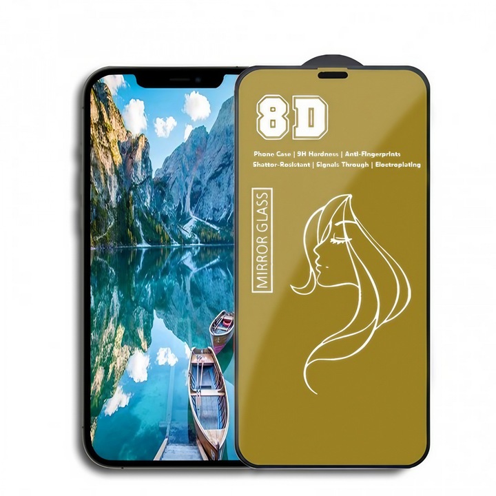 Folie de Protectie, pentru iPhone 15 Plus, Tempered Glass Mirror 8D, Efect Oglinda, HD, Auriu
