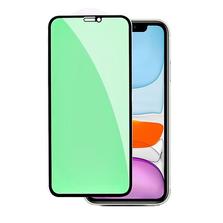 Folie de Sticla Securizata pentru Apple iPhone 15 Plus, Lumina Verde Anti-Blue Ray, Auto-Aplicare, Protectie Completa 9D, Verde