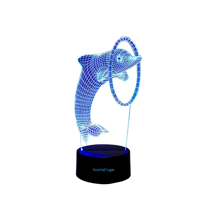 Lampa De Veghe 3D LED Delfin, FizioTab® Light, 7 Culori, Lumina Ambientala, Alimentare USB