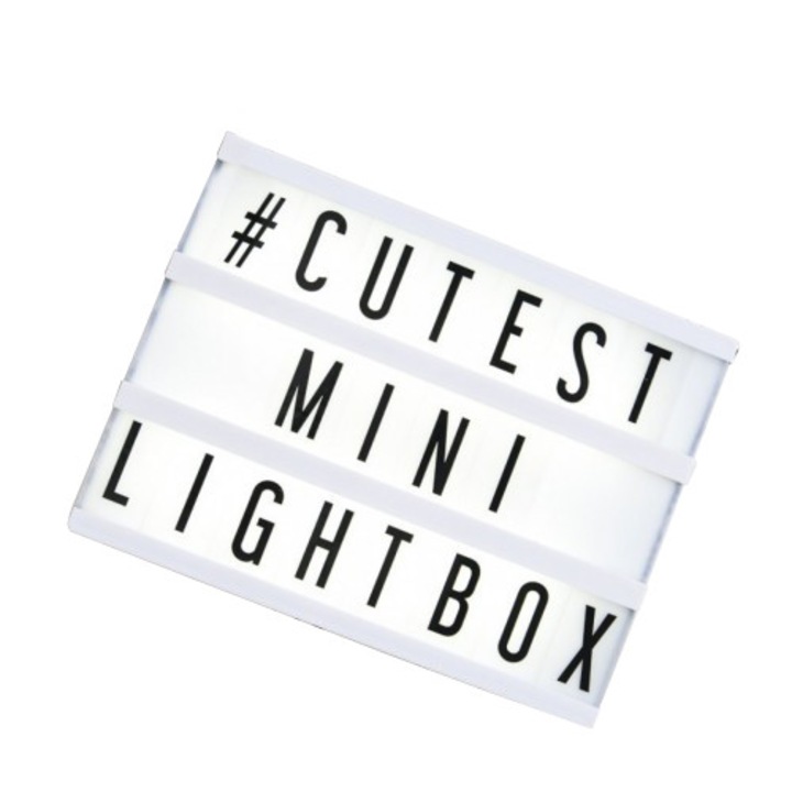 Caseta Luminoasa Cinema Vintage cu 85 Litere, Cifre si Simboluri, Marime A6, Magnetica