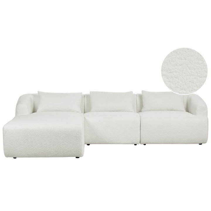 Canapea de colt cu 3 locuri bouclé alb dreapta Svansele