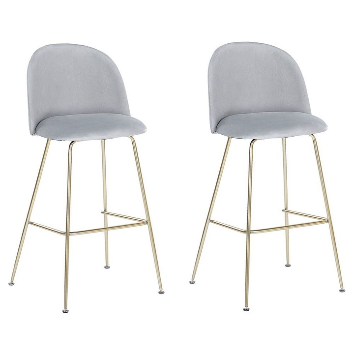 Set de 2 scaune de bar Arcola Catifea Gri deschis