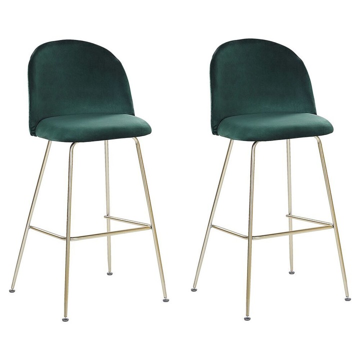 Set de 2 scaune de bar Arcola Catifea Verde smarald