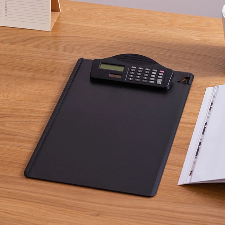 Suport documente multifunctional A4 YANYXR cu calculator, rigla, clip pix, negru, 35x23x3.4cm