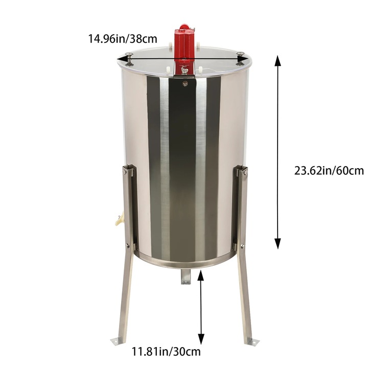 Extractor manual de miere, capacitate 3 rame, otel inoxidabil, argintiu, montare pe podea, 38x60cm