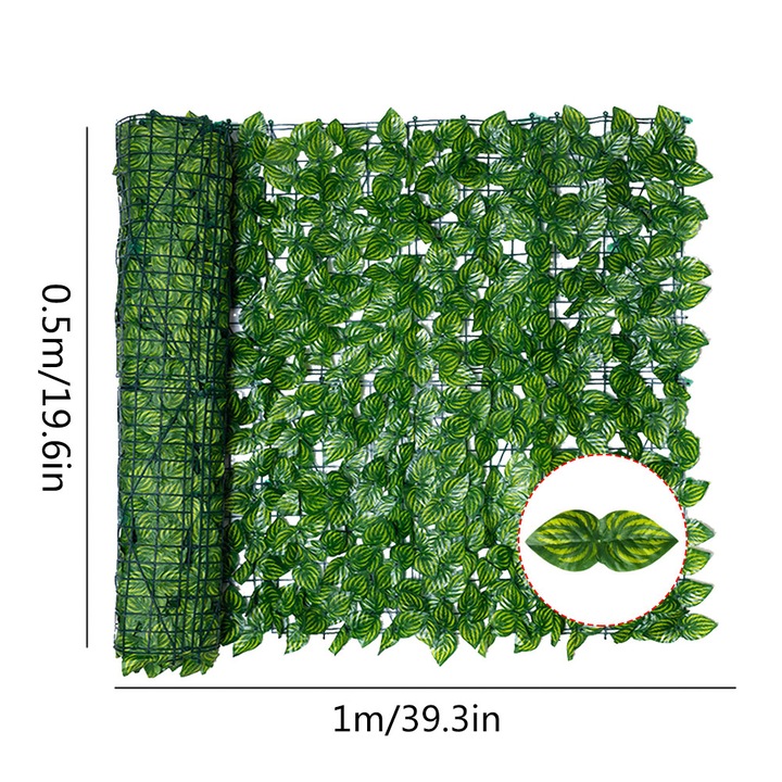 Изкуствена листна ролка за ограда, UV защита, декорация за балкон, 1x3 м, зелена