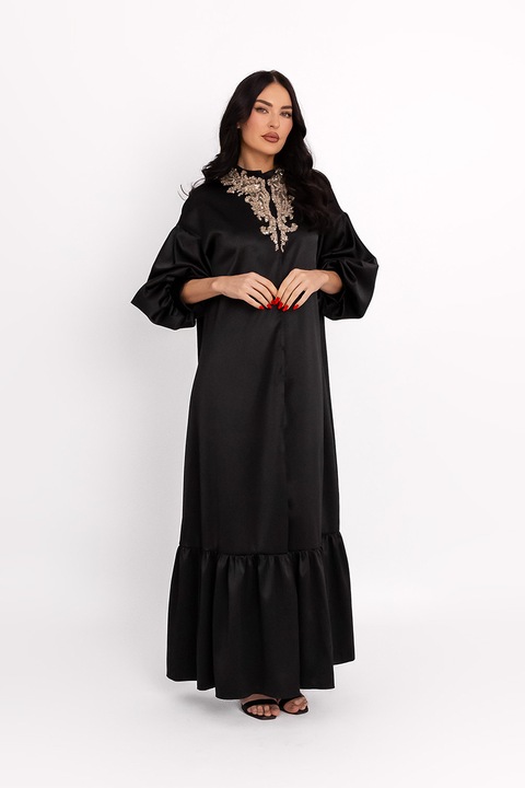 Acob à porter, Rochie-caftan cu aspect satinat, Negru