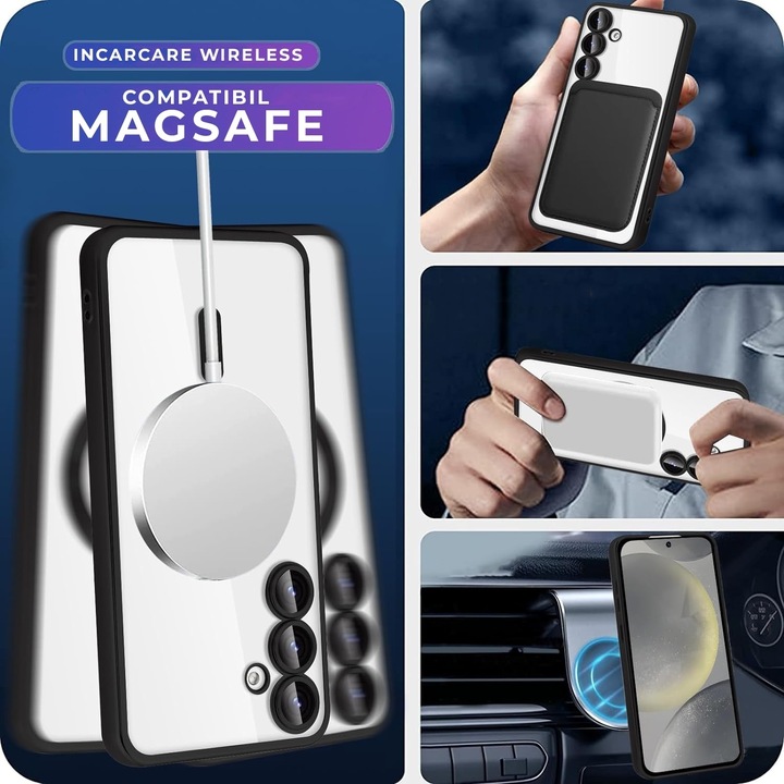Samsung Galaxy A56 5G DaDen® MagSafe Luxury tok, kompatibilis a kameravédelemmel, Ultra Protection, Átlátszó fekete szélekkel