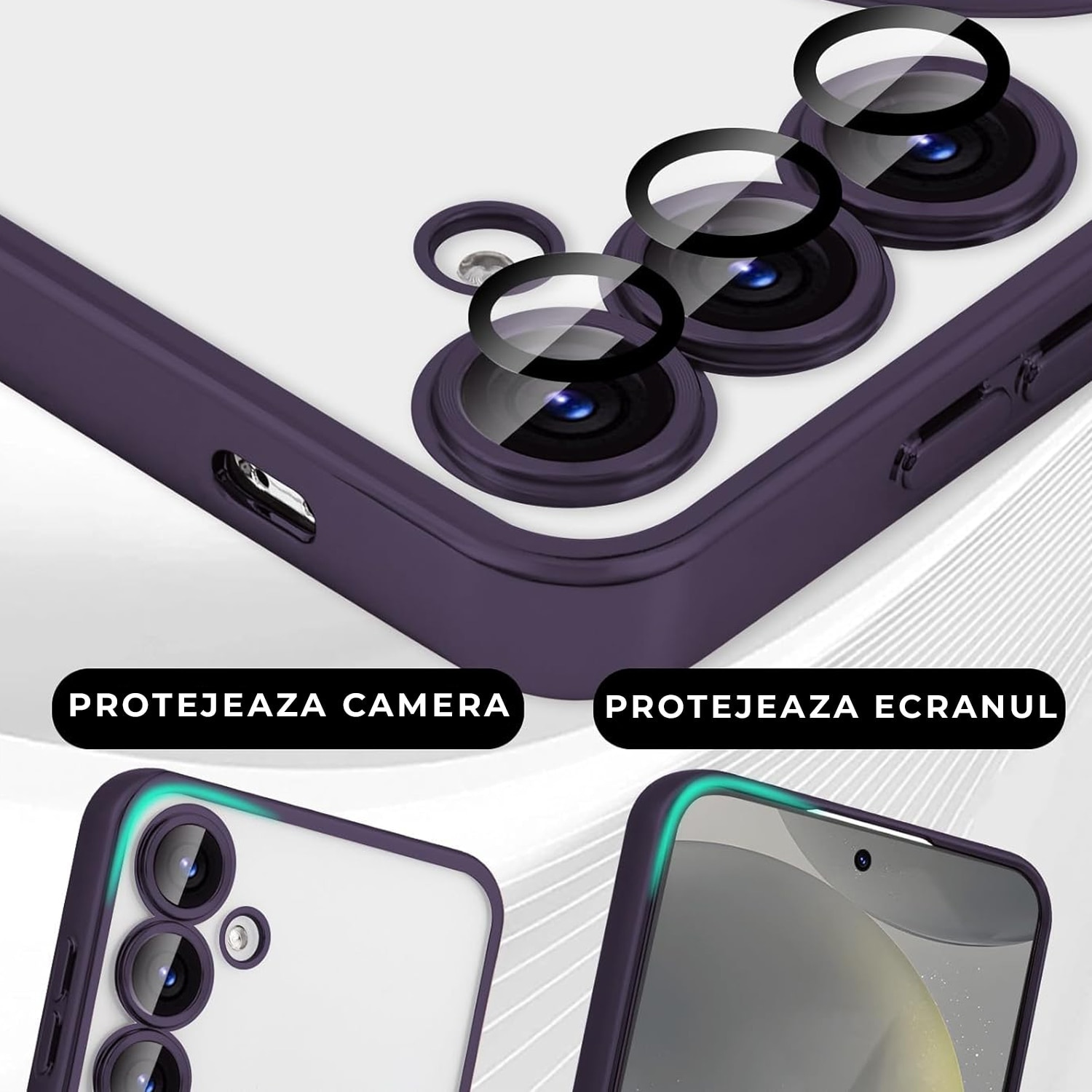 Husa pentru Samsung Galaxy A56 5G DaDen® MagSafe Luxury compatibil cu protectie camera, Ultra Protectie, Transparent cu margini albastre