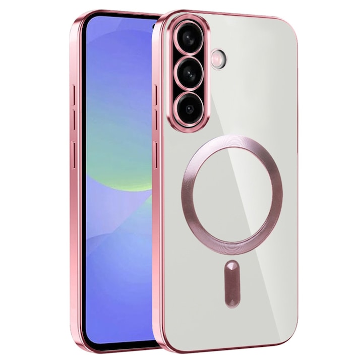 Калъф за Samsung Galaxy A36 5G DaDen® MagSafe Luxury съвместим със защита на камерата, Ultra Protection, Прозрачен с розови ръбове