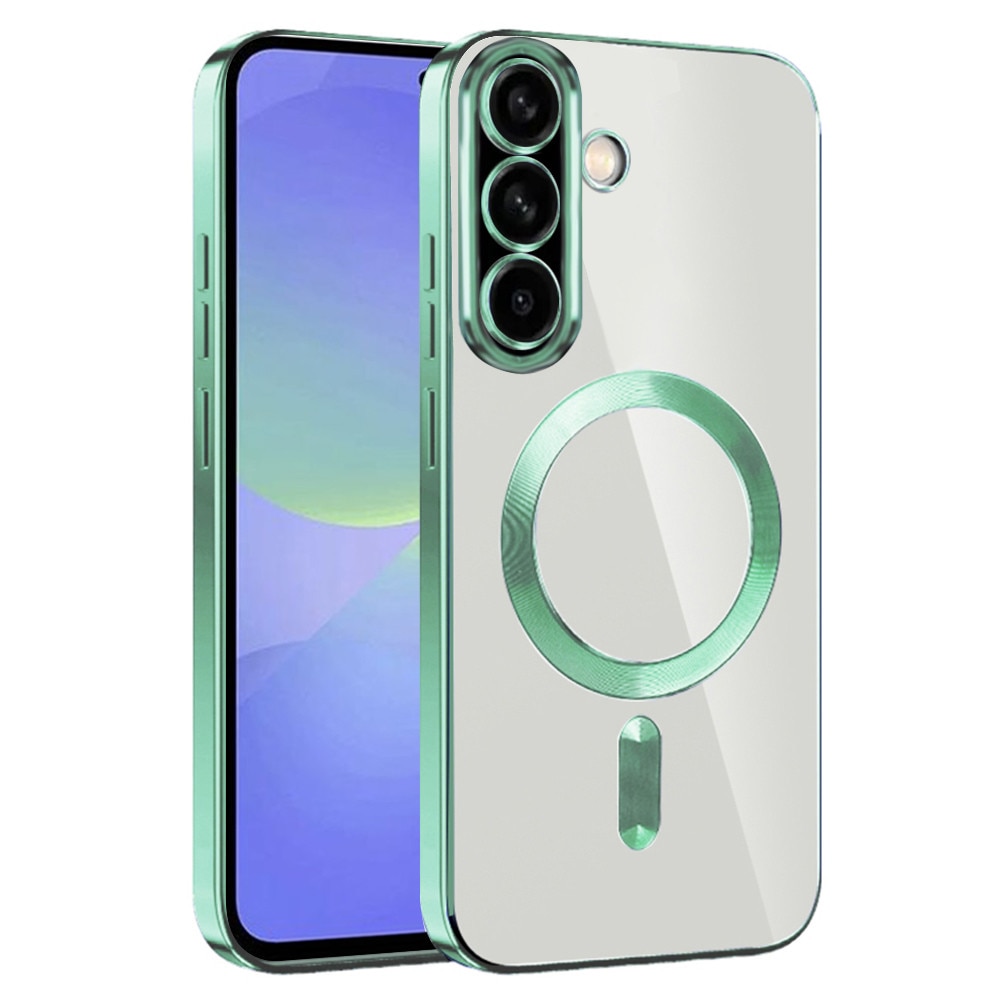 Husa pentru Samsung Galaxy A56 5G DaDen® MagSafe Luxury compatibil cu protectie camera, Ultra Protectie, Transparent cu margini verzi deschis