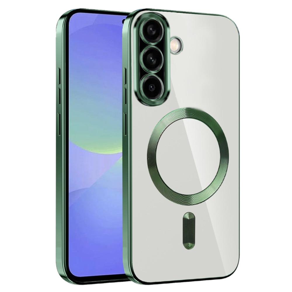 Husa pentru Samsung Galaxy A56 5G DaDen® MagSafe Luxury compatibil cu protectie camera, Ultra Protectie, Transparent cu margini verzi inchis