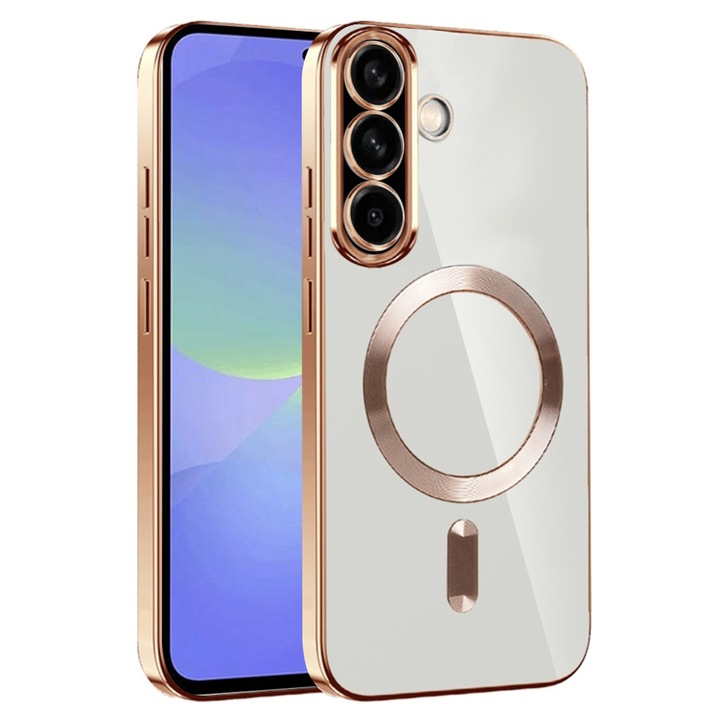 Husa pentru Samsung Galaxy A56 5G DaDen® MagSafe Luxury compatibil cu protectie camera, Ultra Protectie, Transparent cu margini aurii