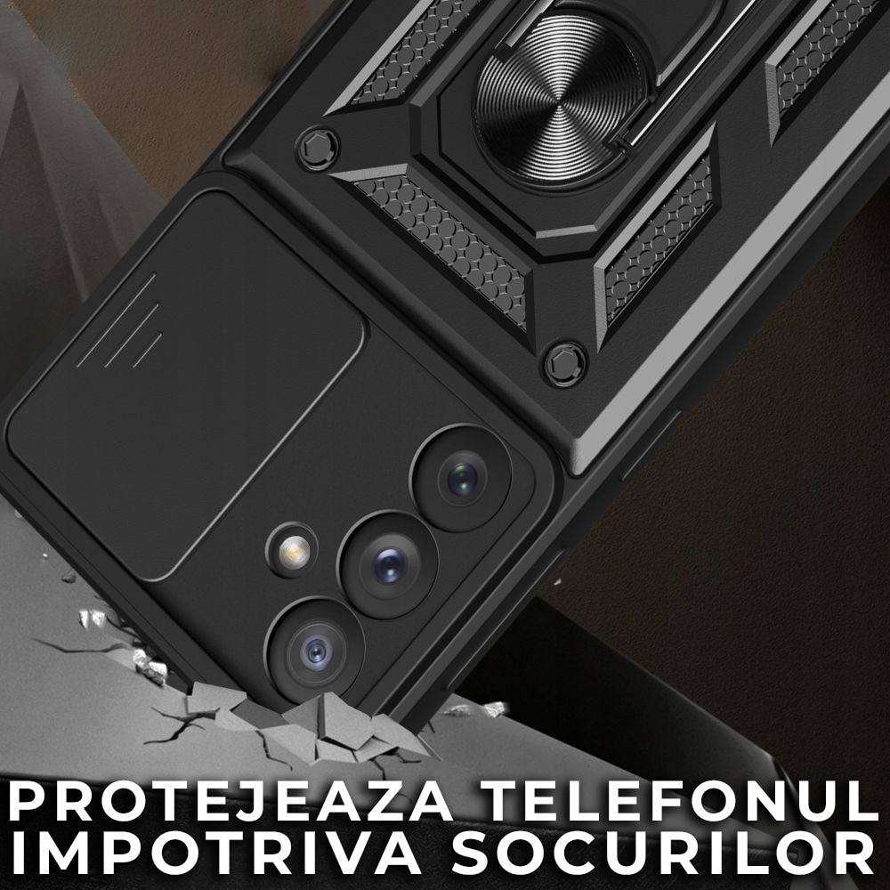 Husa pentru Samsung Galaxy A36 5G DaDen Hybrid Armor Kickstand, Slider Camera, Antisoc, Protectie Superioara, Auriu deschis