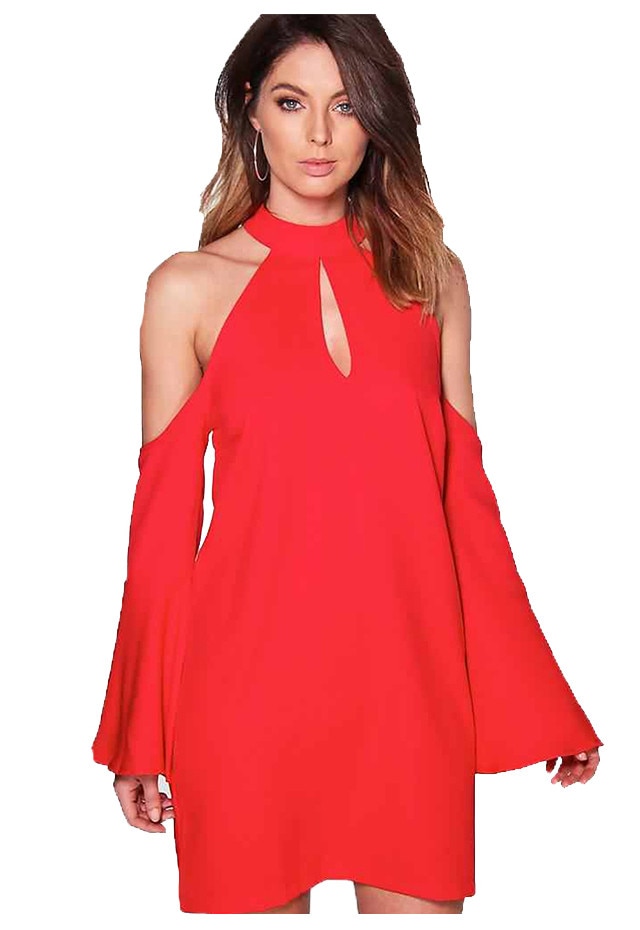 Rochie umeri decupati,Le Charm, Rosu, Rosu