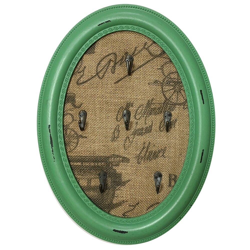 Cuier chei Memories verde 30x40 cm, lemn vintage, 6 brate