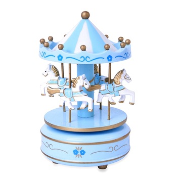 Carusel muzical alb/bleu rotativ Carousel 10x18cm, cutie muzicala Carusel muzical alb/bleu rotativ Carousel 10x18cm, cutie muzicala