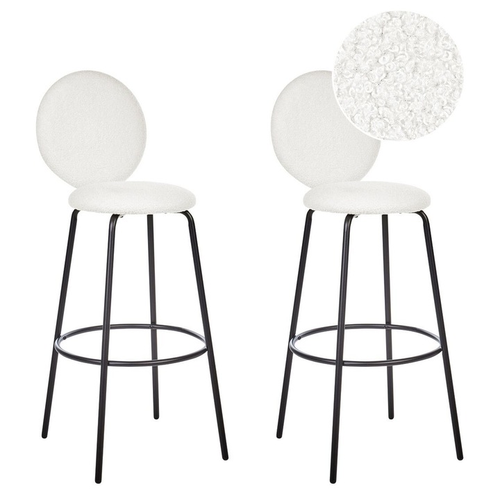 Set de 2 scaune de bar Emery Boucle Alb