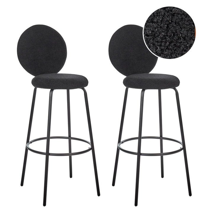 Set de 2 scaune de bar Emery Boucle Negru