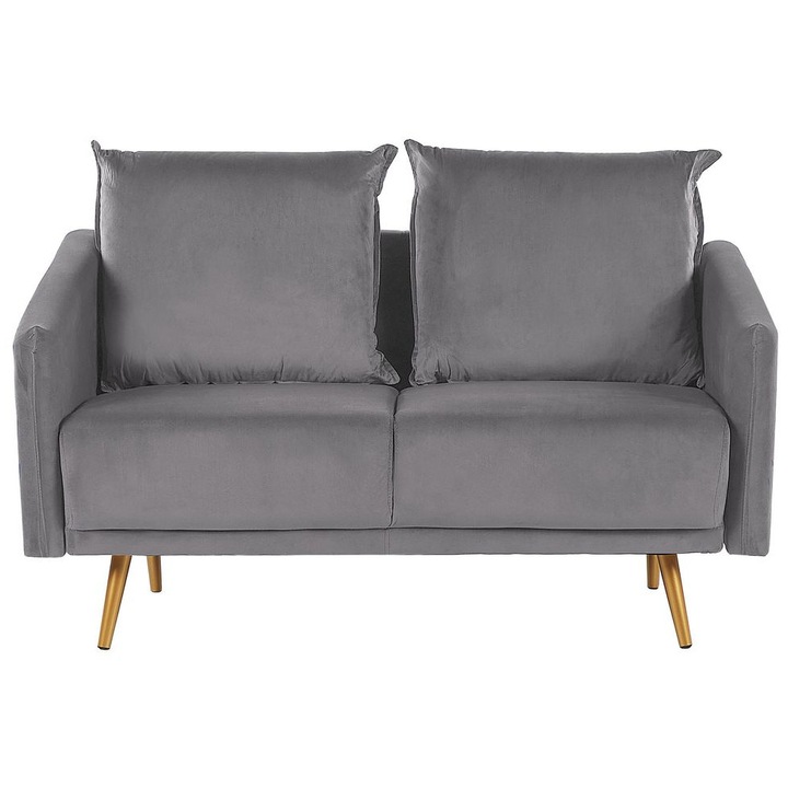 Canapea cu 2 locuri din catifea gri si aurie Maura