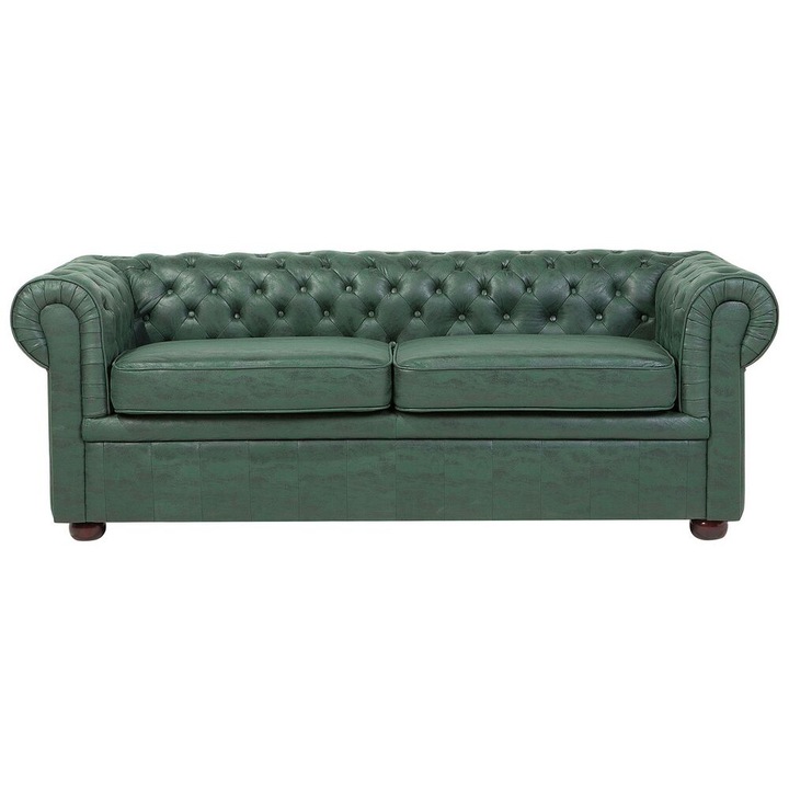 Canapea cu 3 locuri din piele ecologica verde Chesterfield