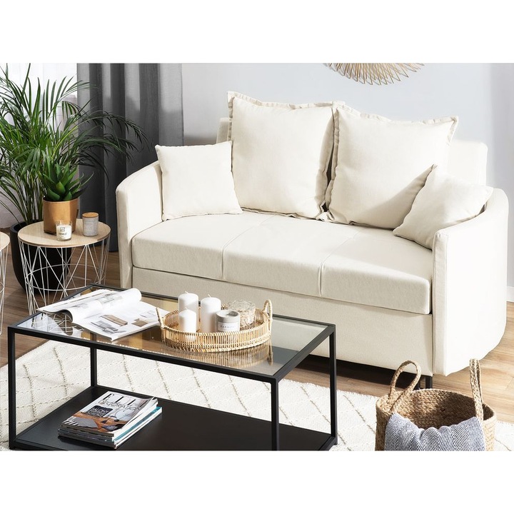 Canapea extensibila cu 2 locuri din material textil bej Hovin