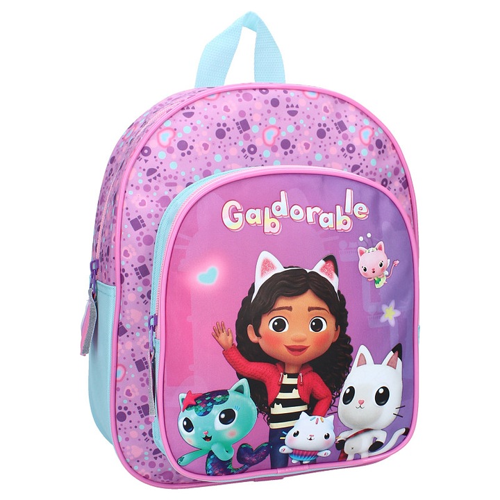 Ghiozdan copii Gabby's Dollhouse Unlimited Adventure, 30x25x11 cm, cu doua compartimente, multicolor, bretele ergonomice, intarite si ajustabile