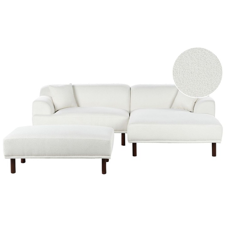 Coltar cu orientare stanga si otoman din boucle alb Holt