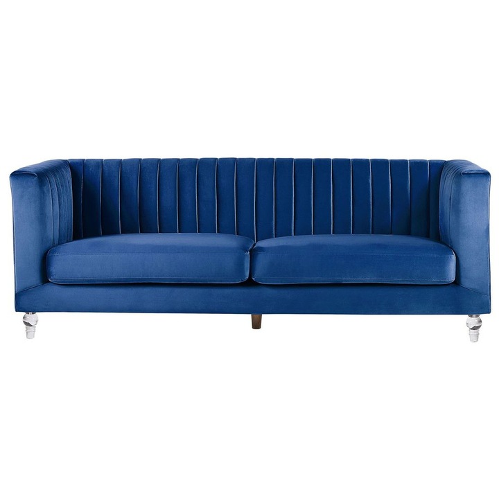 Canapea cu 3 locuri din material catifelat albastru Arvika