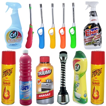 Pachet - 5 x Aprinzator pentru aragaz cu cap flexibil + Asevi pardoseli, 1L + Triumf aragaz, 375ml + Cif Kitchen, 500ml + Cif crema, 250ml + Perlator + 2 x Gaz bricheta, 270ml + Efekt pentru aragaz, 750 ml Pachet - 5 x Aprinzator pentru aragaz cu cap flexibil + Asevi pardoseli, 1L + Triumf aragaz, 375ml + Cif Kitchen, 500ml + Cif crema, 250ml + Perlator + 2 x Gaz bricheta, 270ml + Efekt pentru aragaz, 750 ml