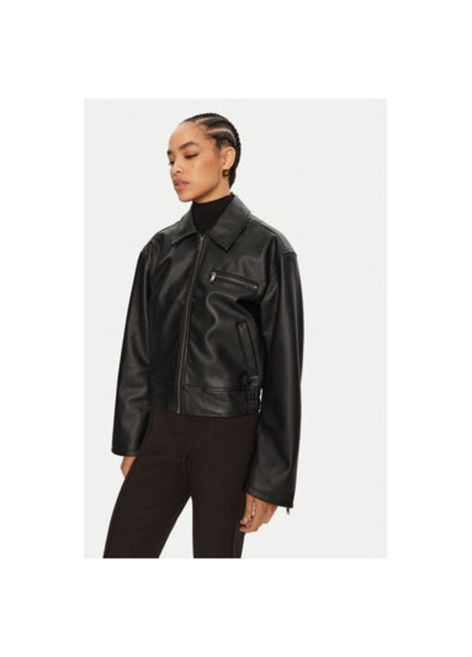 Női kabát, Gina Tricot, 304386428, Ekobőr, Fekete, Fekete