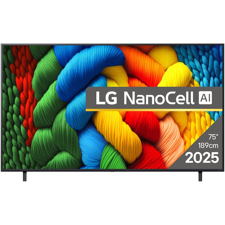 Телевизор LG NanoCell 75NANO80A3B, 75" (189 см), Smart, 4K Ultra HD, Клас F (Модел 2025)