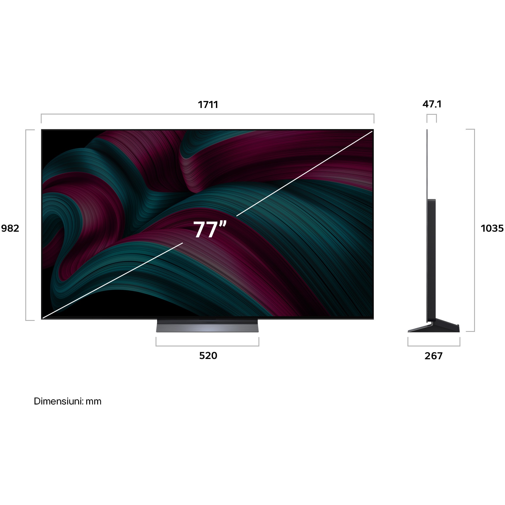 Televizor LG OLED evo 77C51LA, 195 cm, Smart, 4K Ultra HD, 100 Hz, Clasa F (Model 2025)