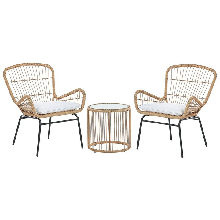 Set mobilier de gradina cu perne Labico Ratan sintetic Maro deschis