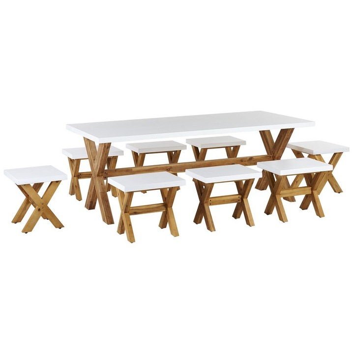 Set masa de gradina si 8 scaune din fibrociment alb Olbia