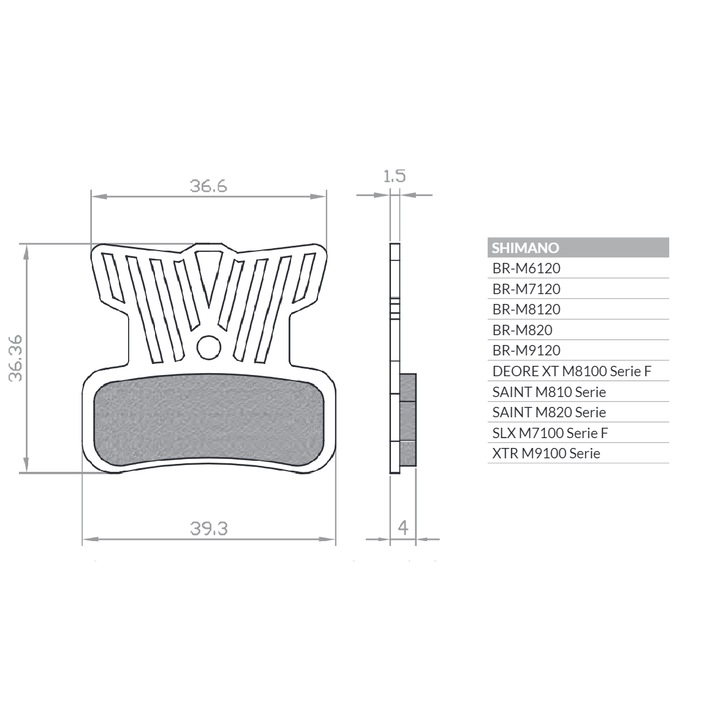 Накладки за спирачки Brenta, органични, за велосипед, съвместими с Shimano XTR BR-M9120, комплект