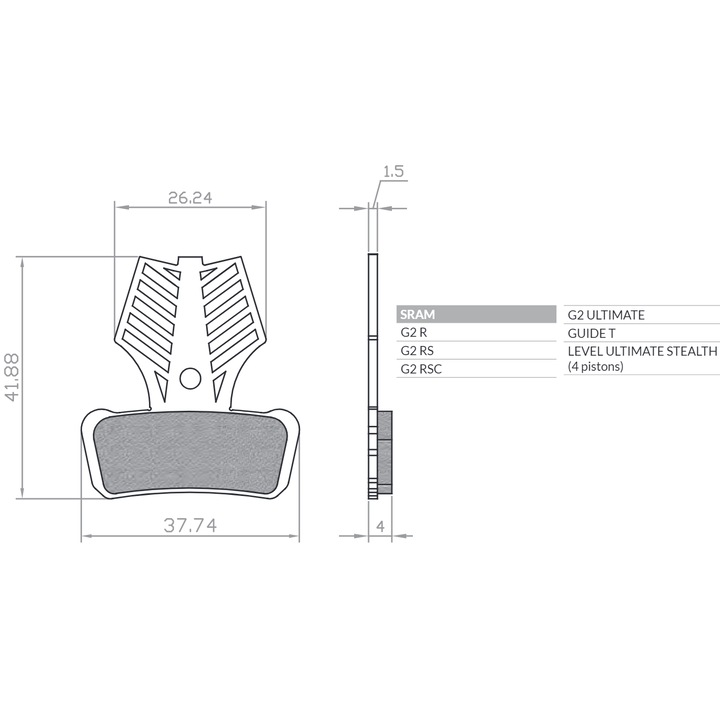 Накладки за спирачки Brenta, органични, устойчиви на високи температури, комплект за велосипед