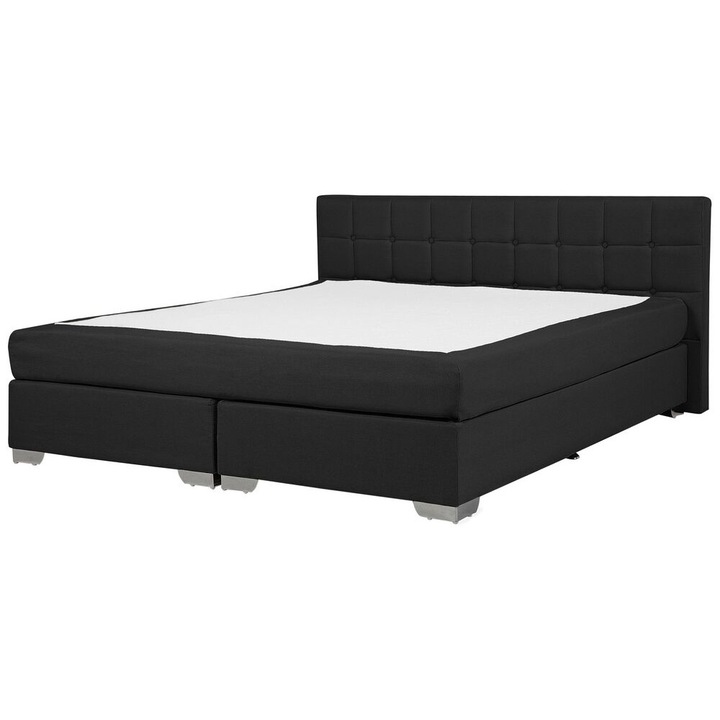 Fekete kárpitozott boxspring franciaágy 180 x 200 cm Admiral