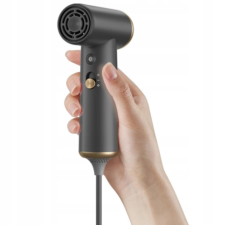 Mini uscator de par Coshare HP10, 110.000 RPM, 4 trepte temperatura, 2 viteze, nozzle, gri