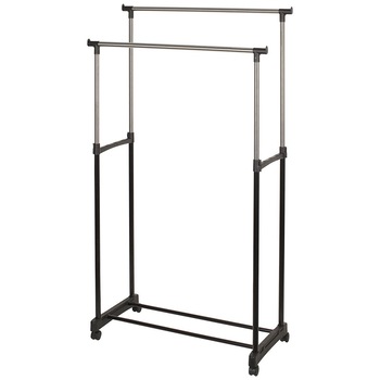 Suport haine dublu din otel, negru, mobil Suport haine dublu din otel, negru, mobil
