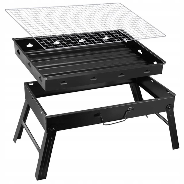 Gratar Turistic Portabil cu Carbune Pliabil BBQ de Camping Tip Valiza