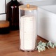 Set De Recipiente Pentru Betisoare Si Dischete Cosmetice, Vilde, Acril Transparent, 2 Bucati, Dimensiuni 7x10 cm Si 7x18 cm, Cu Capace Din Bambus, Depozitare Igienica, Functie De Dozare