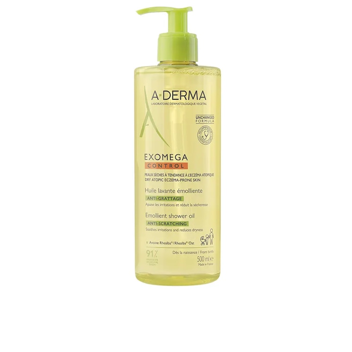 Хидратиращо и деликатно душ масло с успокояващ ефект, A-Derma Exomega Control, 500 ml