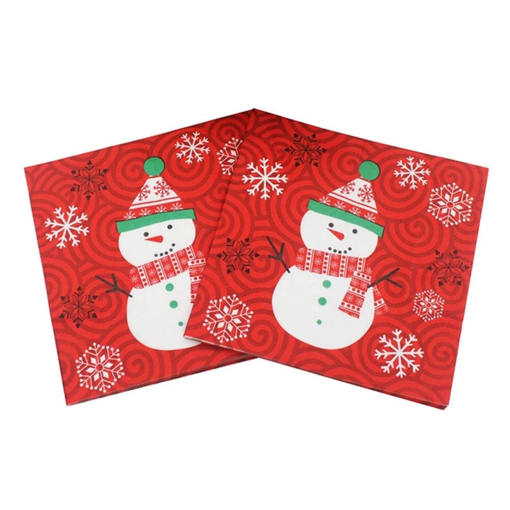 Set 20 prosoape de hartie imprimate Craciun, elemente clasice, 33x33cm, multicolor