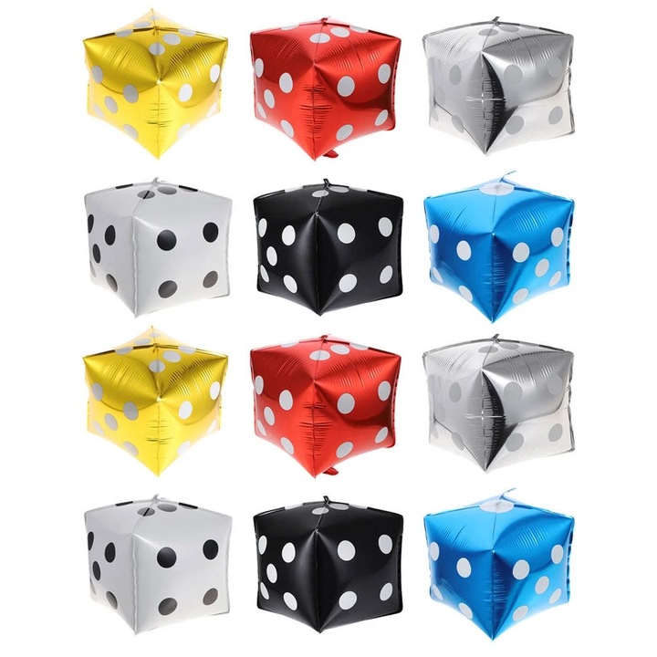 Set 12 baloane cub din folie aluminiu multicolor 18x18x18cm