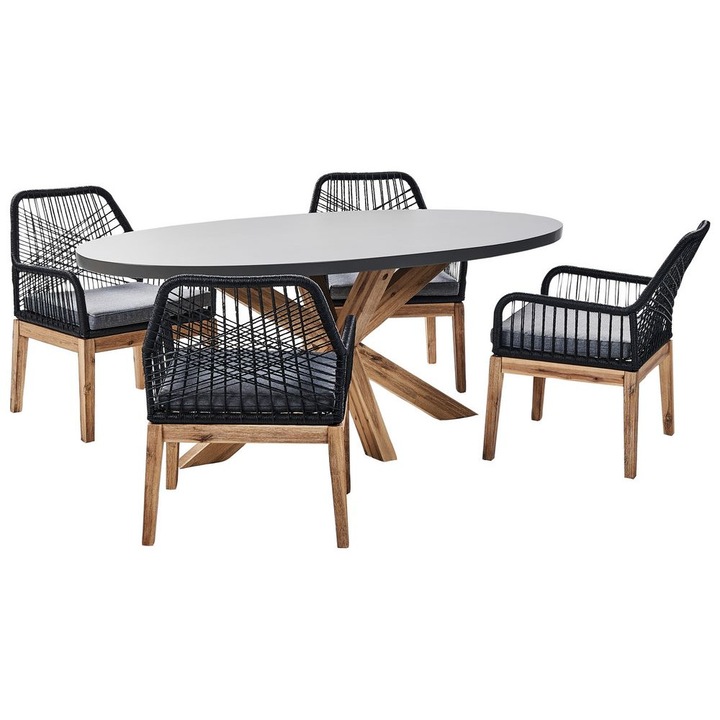 Set de dining cu 4 locuri din beton cu scaune gri si negru Oristano/OLBIA