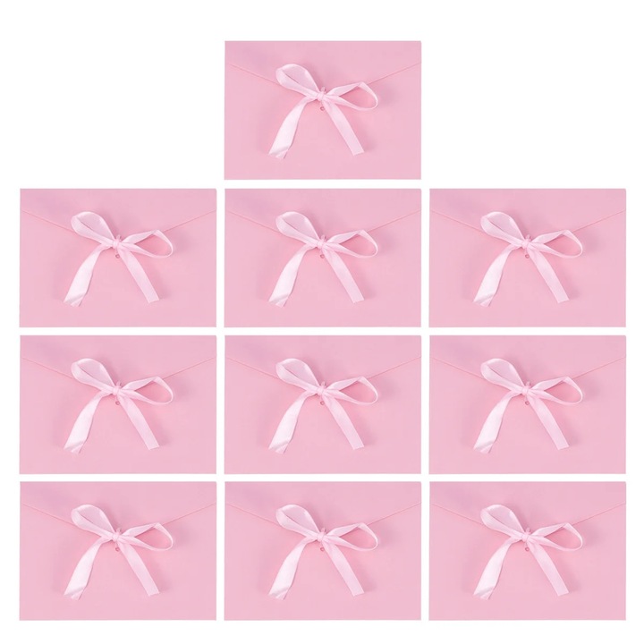 Set 10 plicuri invitatie roz 17.5x12.5x0.15cm cu funda